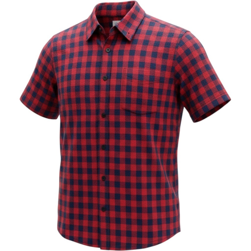 Gap Men's Short Sleeve Buffalo Plaid Button Down Shirt Red Navy Blue Medium